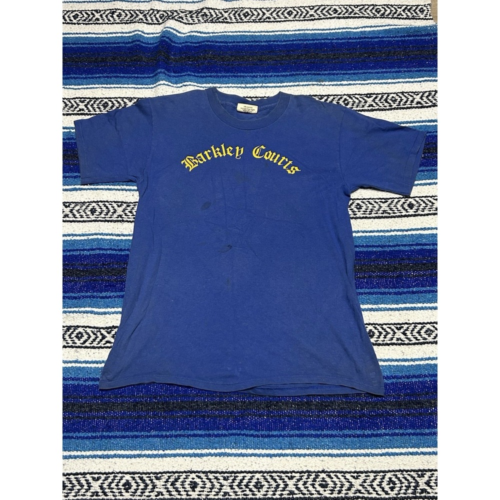Vintage 80s Barkley Courts T Shirt Mens Large Blue Yellow Made USA Single Stitch